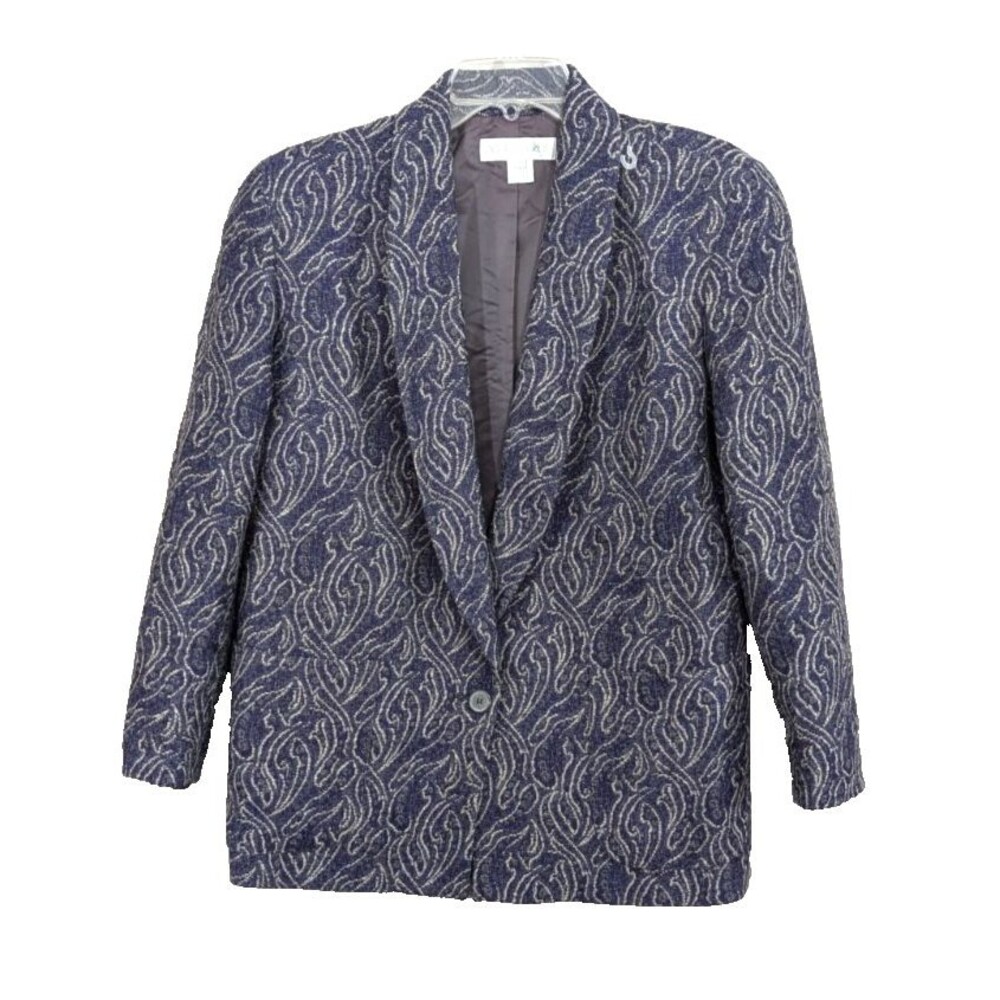 VTG Women's Blazer Size 10 Purple Design Wool Blend Shawl Lapel Career Jacket